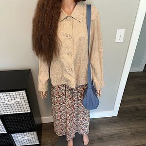 Beige/Nude Vintage Cotton Swing Jacket With Buttons & Pockets